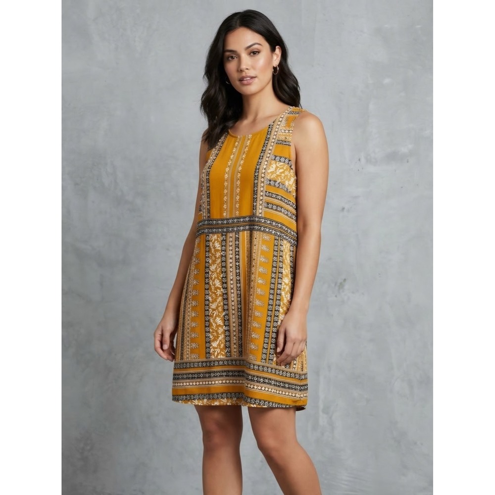 Maurices Boho Floral Mustard Yellow Sleeveless Shift Dress 2x